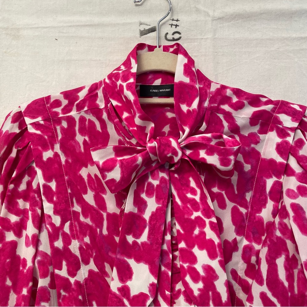 Isabel Marant Pink Silk Long Sleeve Tie Front Blouse size Small 34